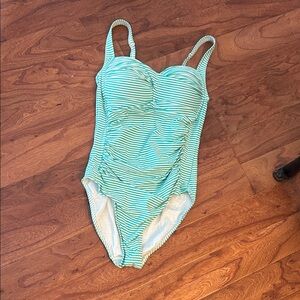 Bond-Eye Swim Green White Striped One Piece Swim